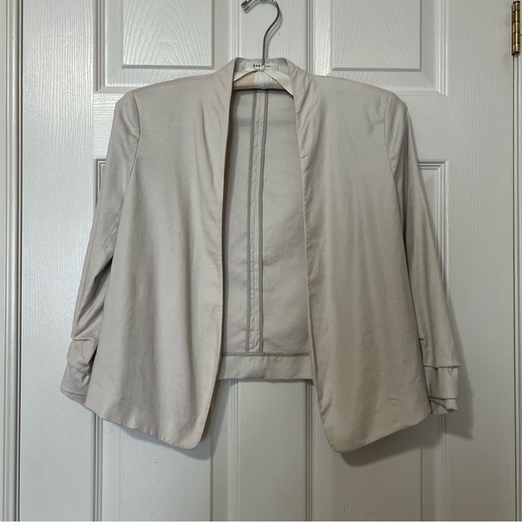 Aritzia Babaton Power Waist Open-Front Linen Cropped Blazer Jacket Beige - Sz 2 - Picture 4 of 15